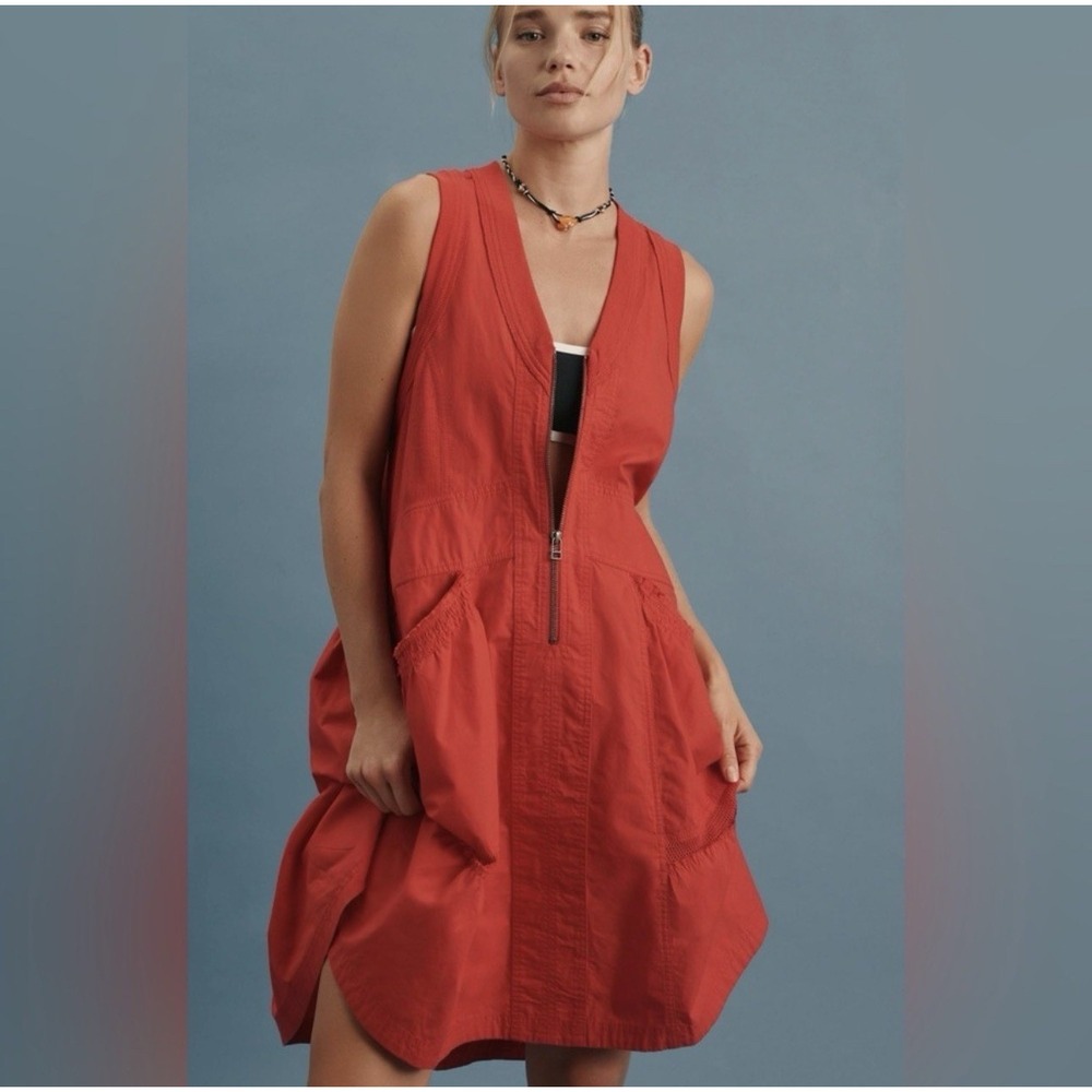 Anthropologie Daily Practice M Trek Utility Dress Red Athletic Casual Sporty